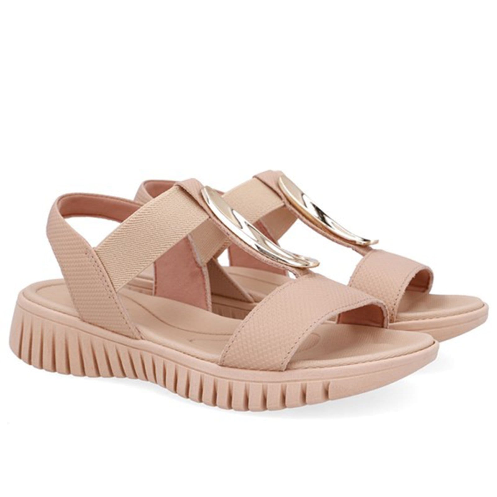 Vista 2 Sandália Enfeite Dourado Couro Usaflex Blush - 002 Usaflex bege