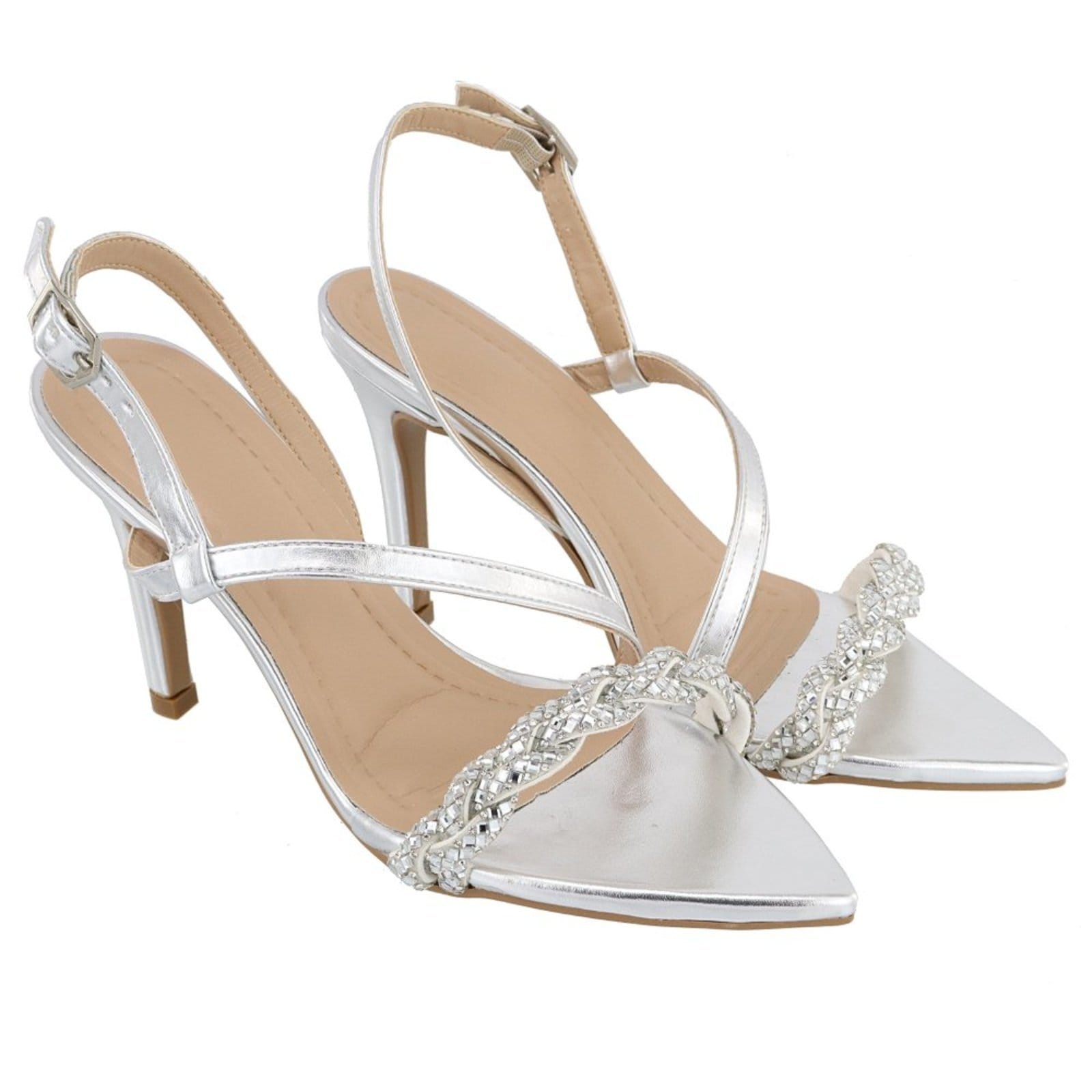 Sandália Feminina Bico Fino Metaliizado Com Strass 6018