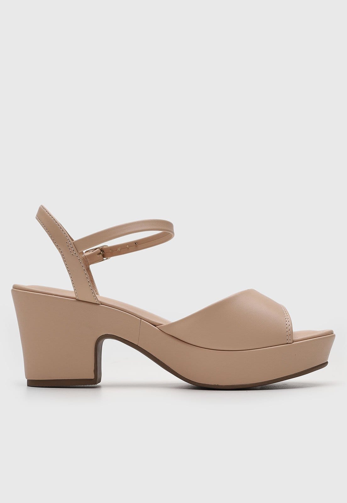 Vista 2 Sandália Feminina VIA UNO Salto Bloco Fivela VIA UNO nude