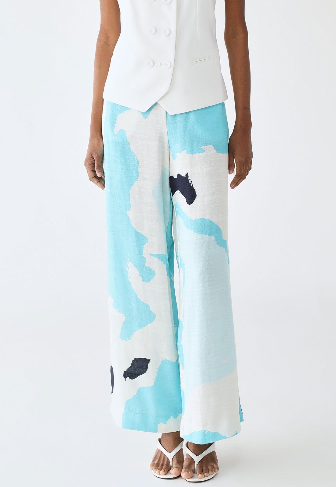 Vista principal Calça Lança Perfume Wide Leg Estampada Branca Lança Perfume branco