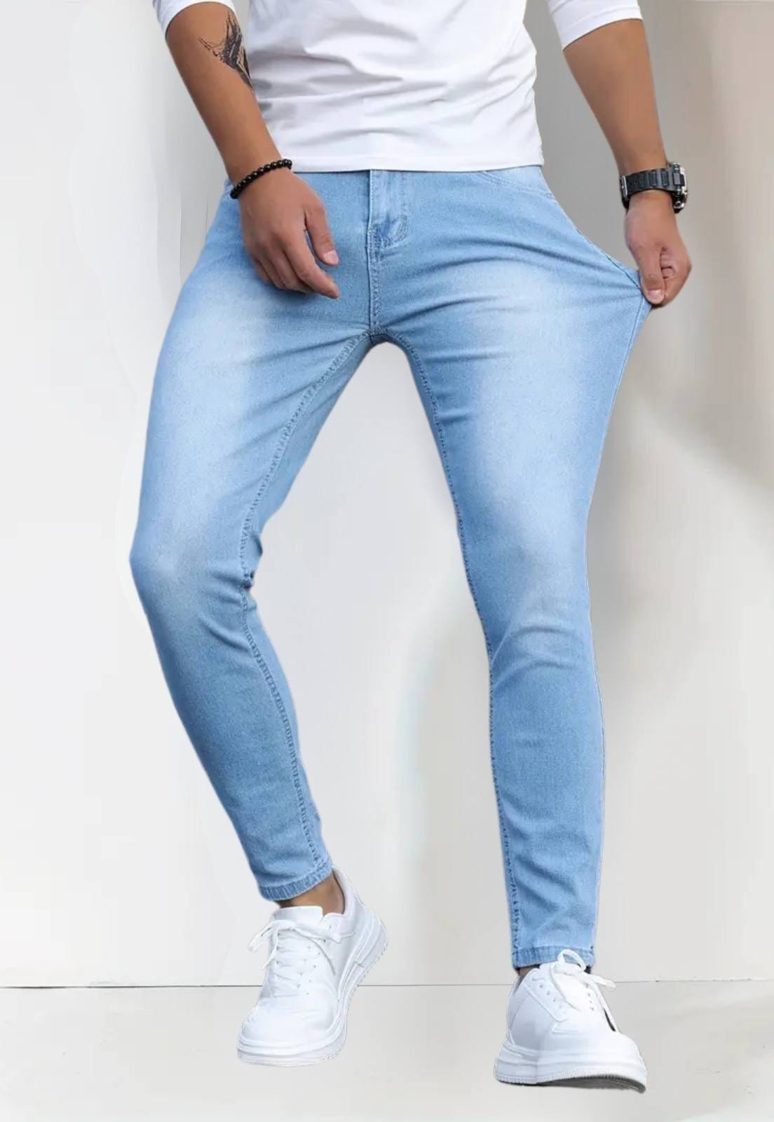Calça Clara Masculina SK Com Elastano Confortável Lavagem Delavê