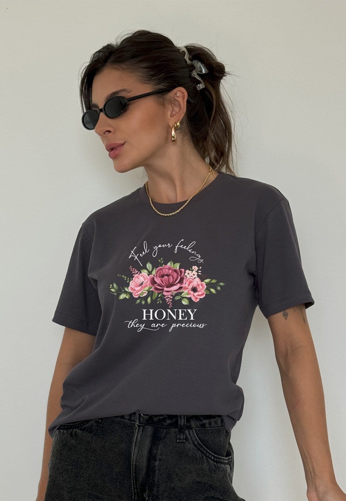 Camiseta Cianitas Chumbo Estampa Honey