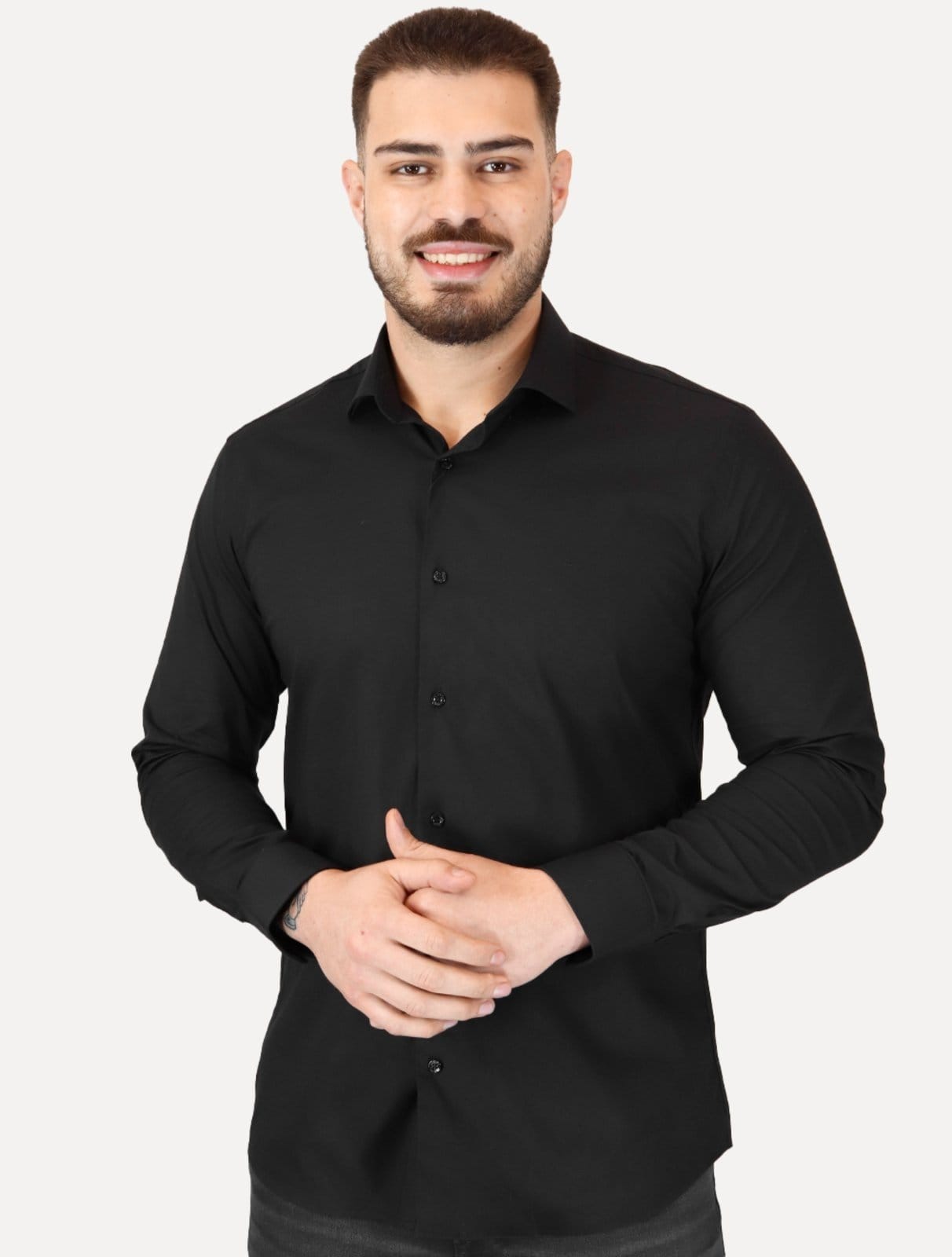 Vista principal Camisa Aramis Masculina Slim Tricoline Liso Stretch Preta Aramis preto