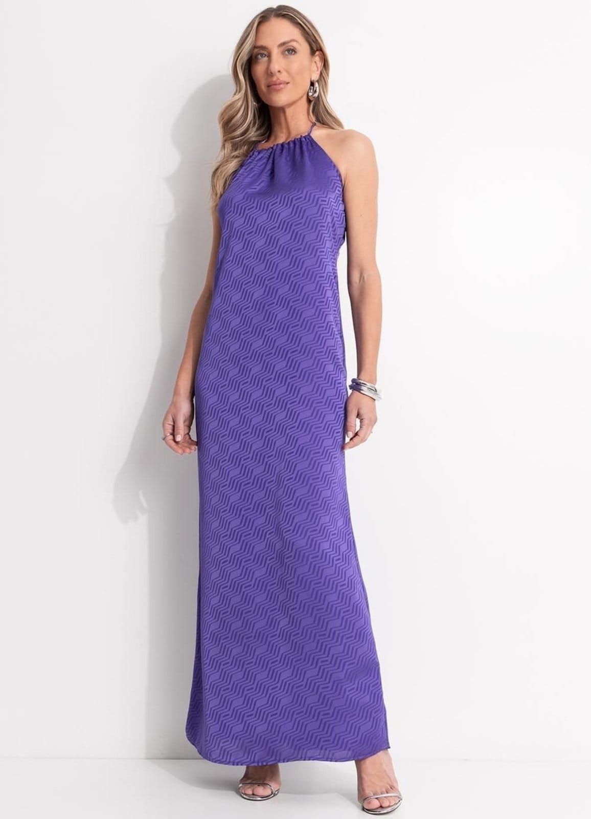 Vista principal Vestido Em Crepe Plano Chevron Quintess roxo
