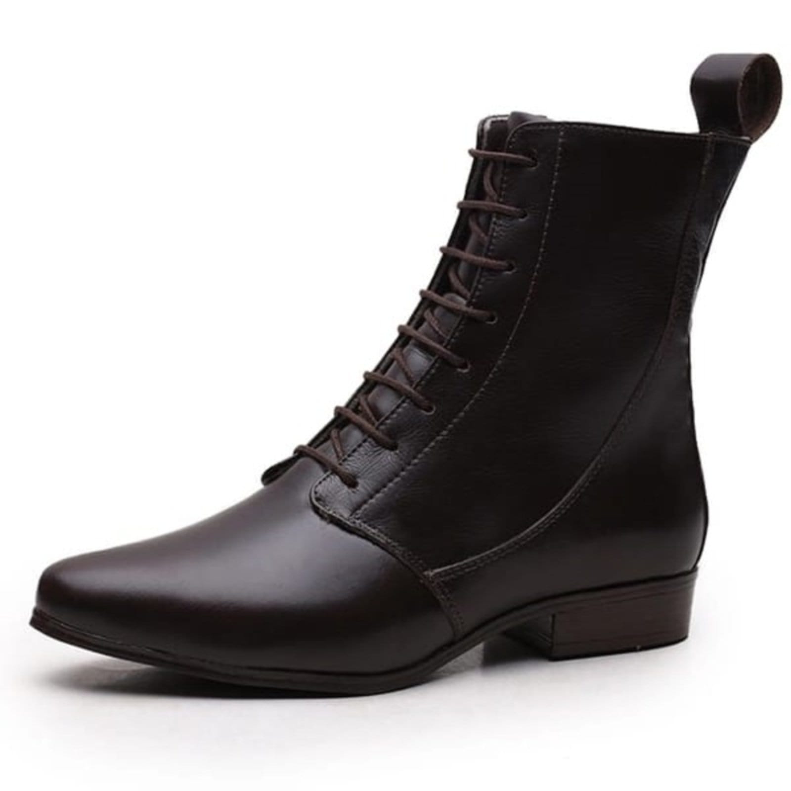 Vista principal Bota Feminina Em Couro Cano médio Rangali Com Amarração Café Madus preto