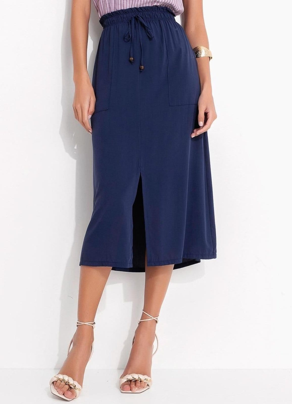 Vista principal Saia Marinho Em Viscose Plana Quintess azul