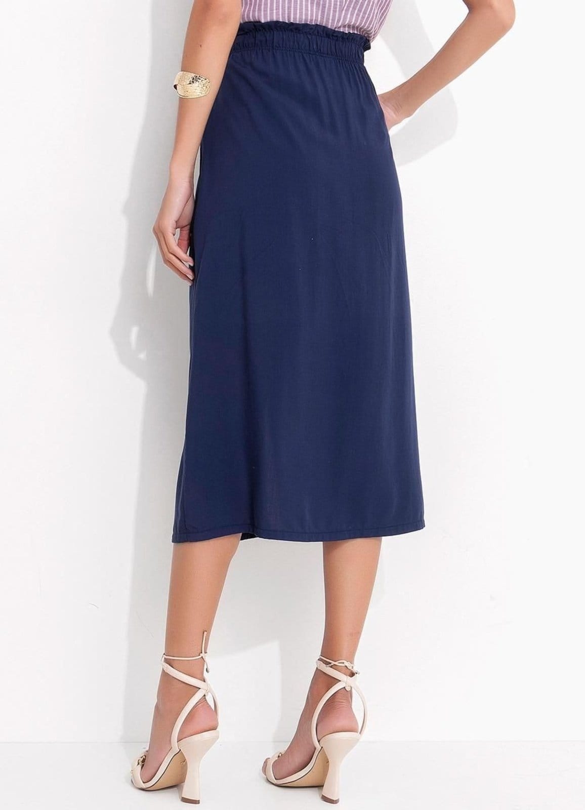 Vista 2 Saia Marinho Em Viscose Plana Quintess azul