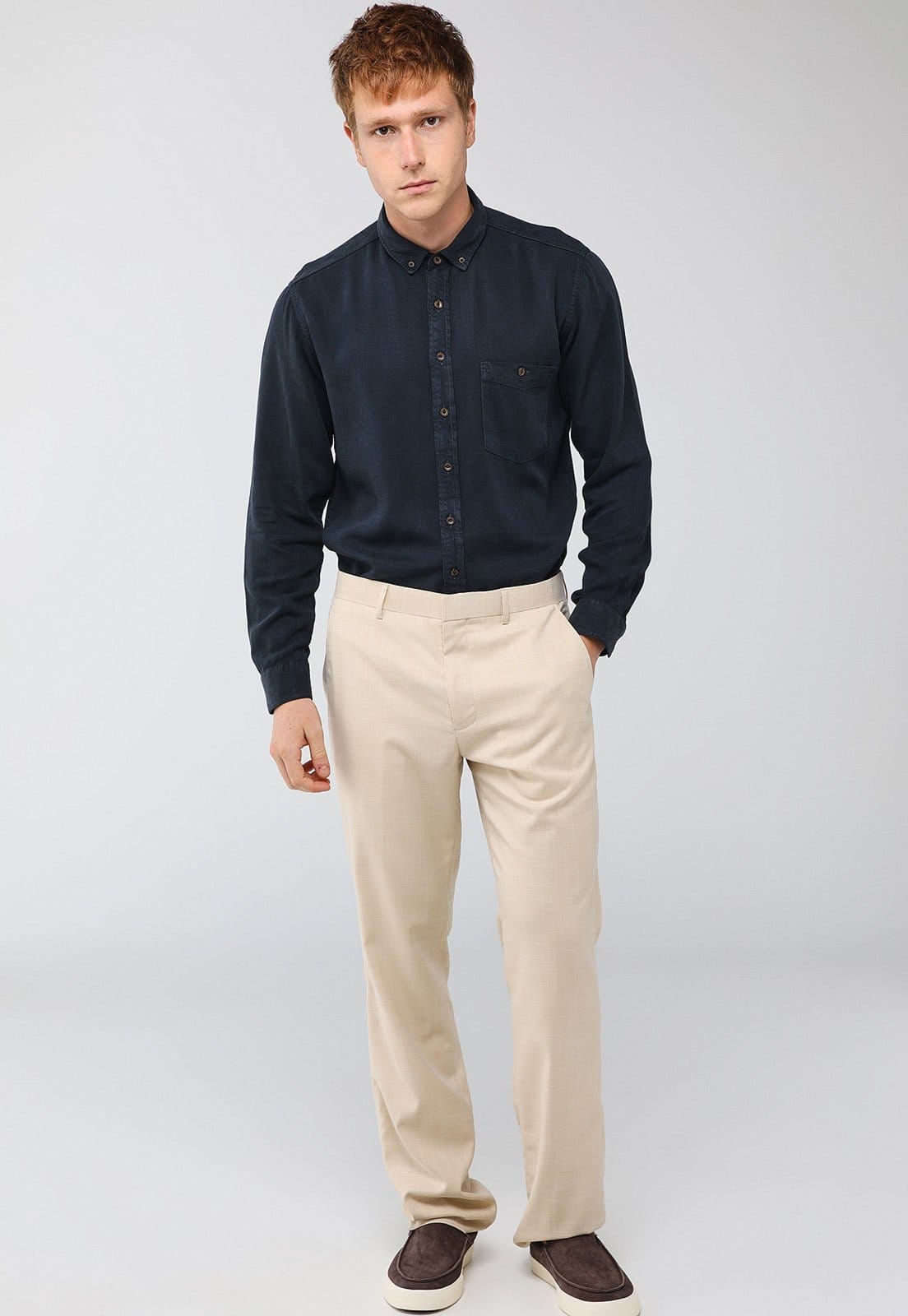 Vista 2 Camisa Masculina Dudalina Gola Button Down Dudalina azul marinho