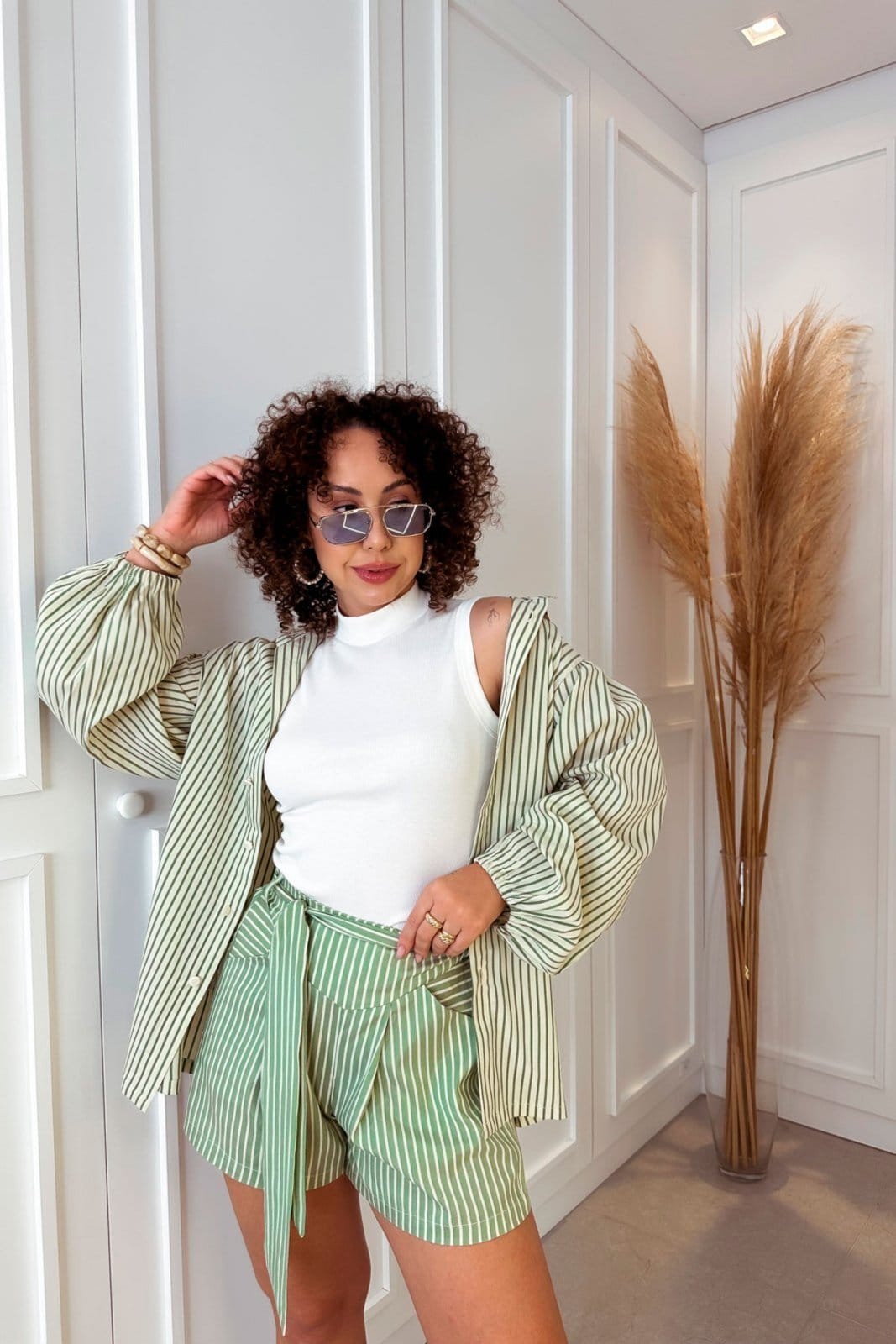 Vista 2 Short Vanibele Listrado Verde Vanibele listra/verde verde