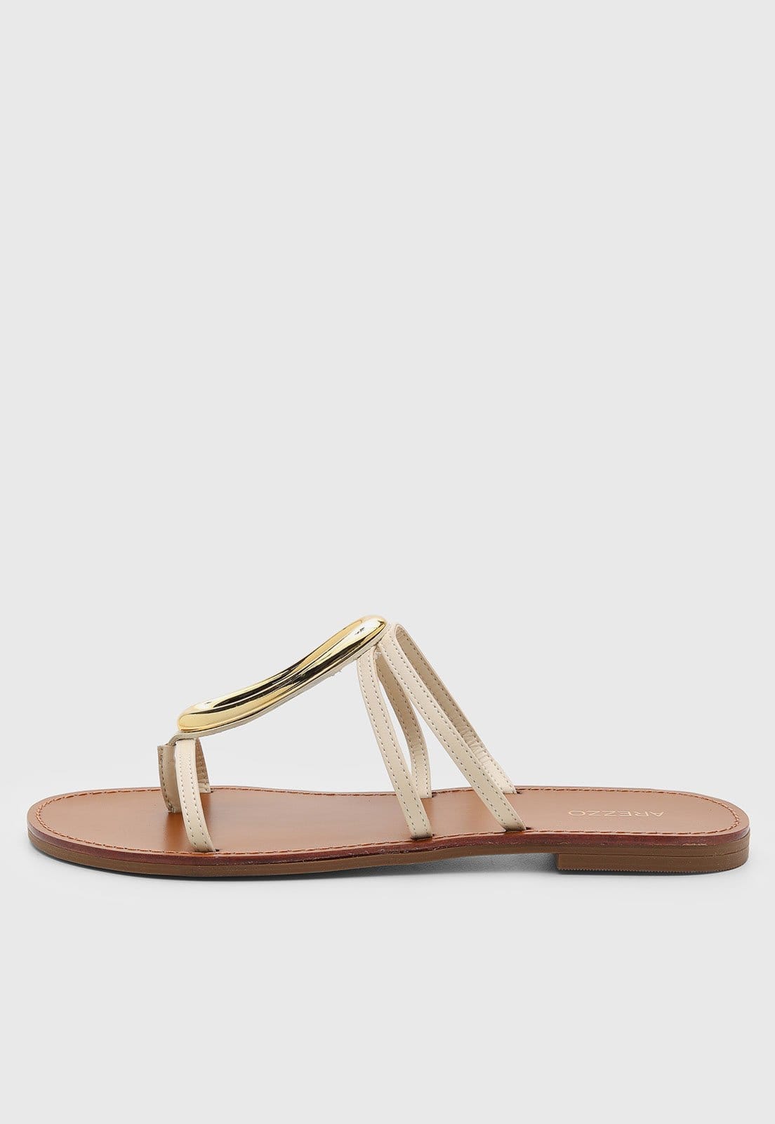 Vista principal Rasteira Feminina Arezzo Tiras Metálicas Off-White Arezzo off-white white