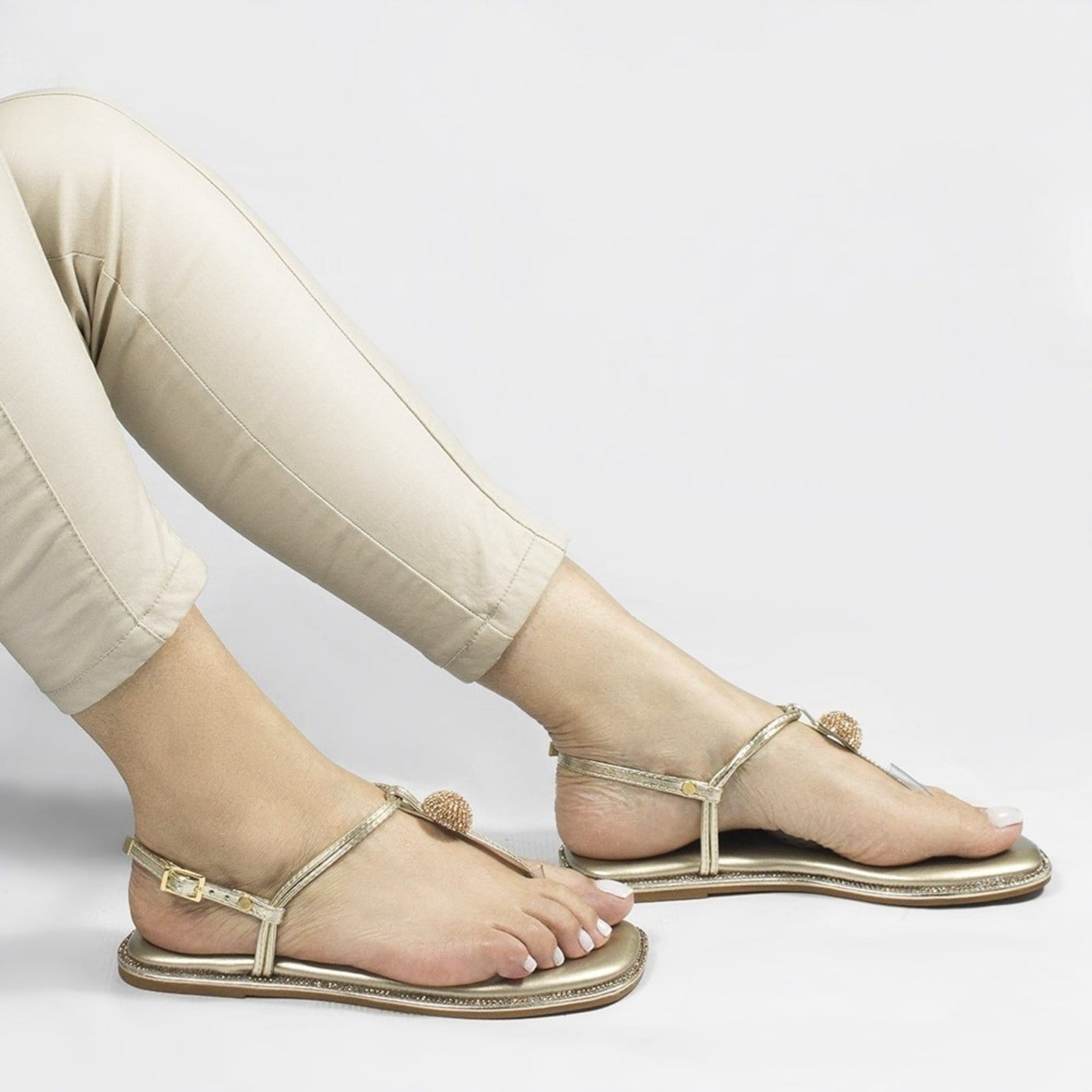 Vista 2 Sandália Rasteira Zatta Brilho Strass Consuelo Dourada ZATTA dourado