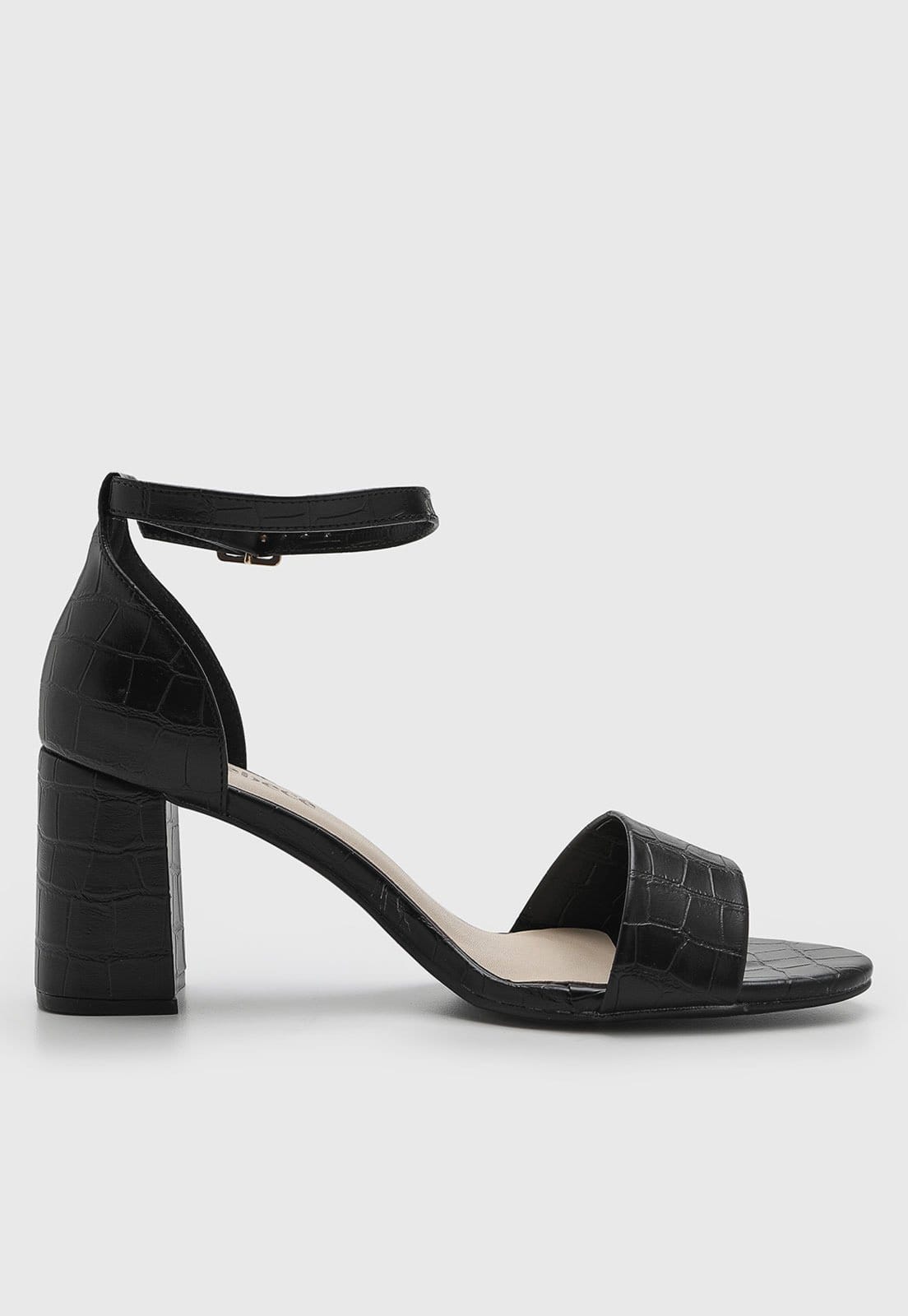 Vista 2 Sandália Feminina cê Salto Alto Croco Preta BEBECÊ preto