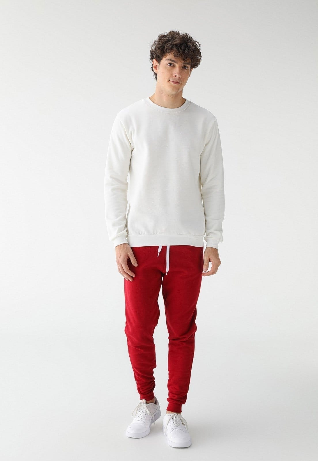 Vista 2 Blusa de Frio Moletom Flanelado Benellys Liso Gola Redonda Off White Benellys branco white