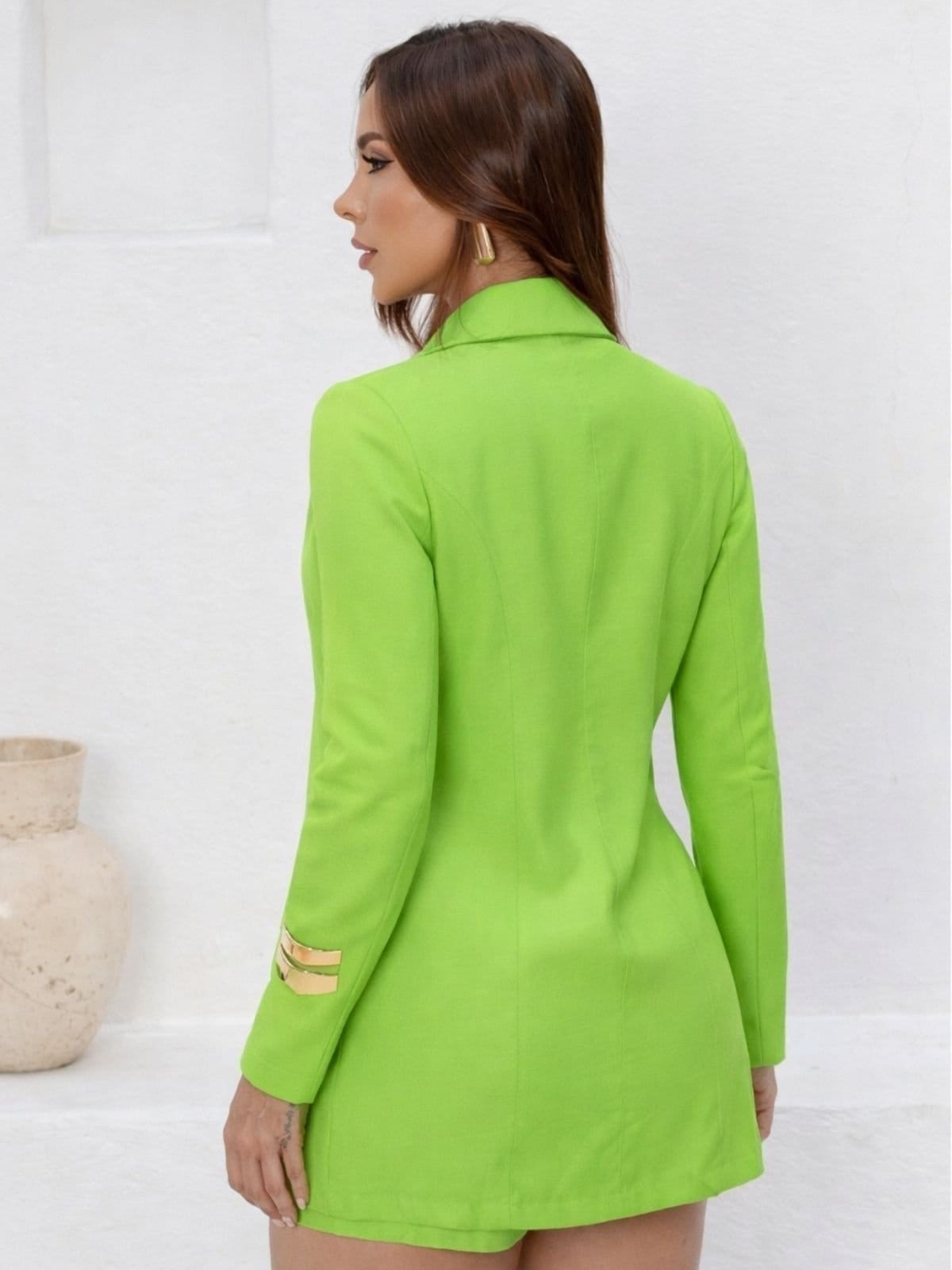 Vista 2 Conjunto Feminino Divina Gata Blazer Colete Duplo Shorts Curto Elegante Casual - Verde WGSN DIVINA GATA cinza verde