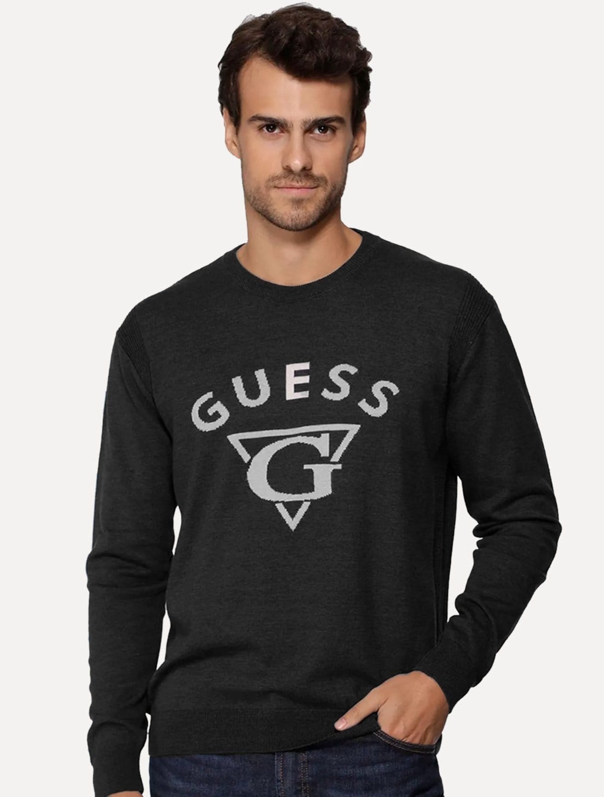 Blusa Guess Masculina Tricot Pullover Triangulo Preta
