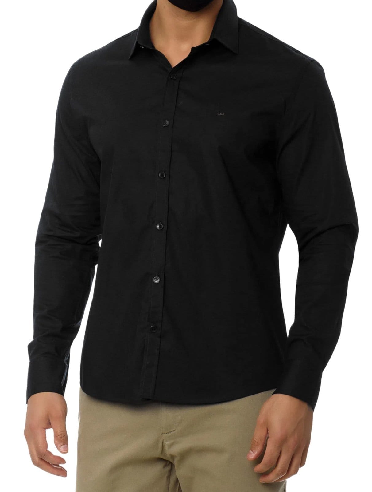 Camisa Calvin Klein Masculina Slim Fit New CKJ Logo Preta