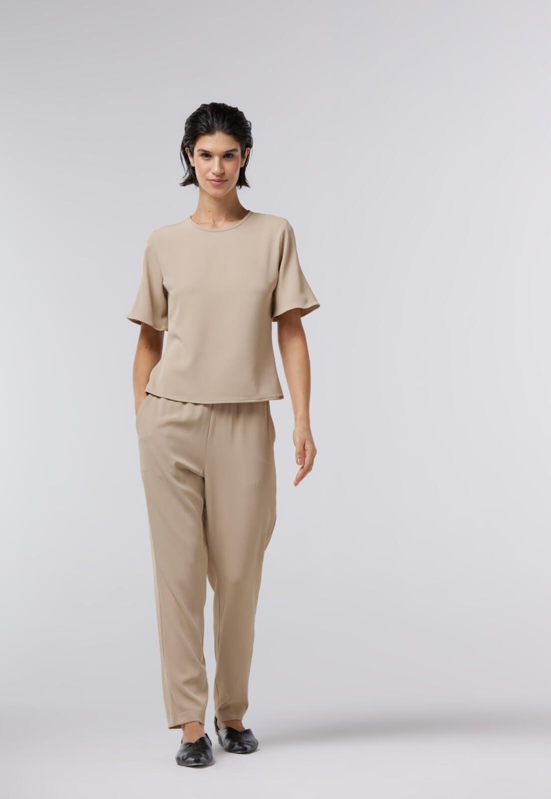 Vista 2 Calça Comfy Traymon Cintura Alta Kaki Claro Traymon bege kaki