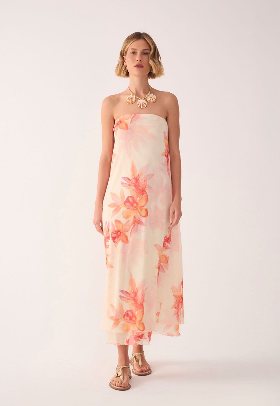 Vista principal Vestido Feminino Dress To Tule Estampa Floral Tomara que Caia Dress to rosa