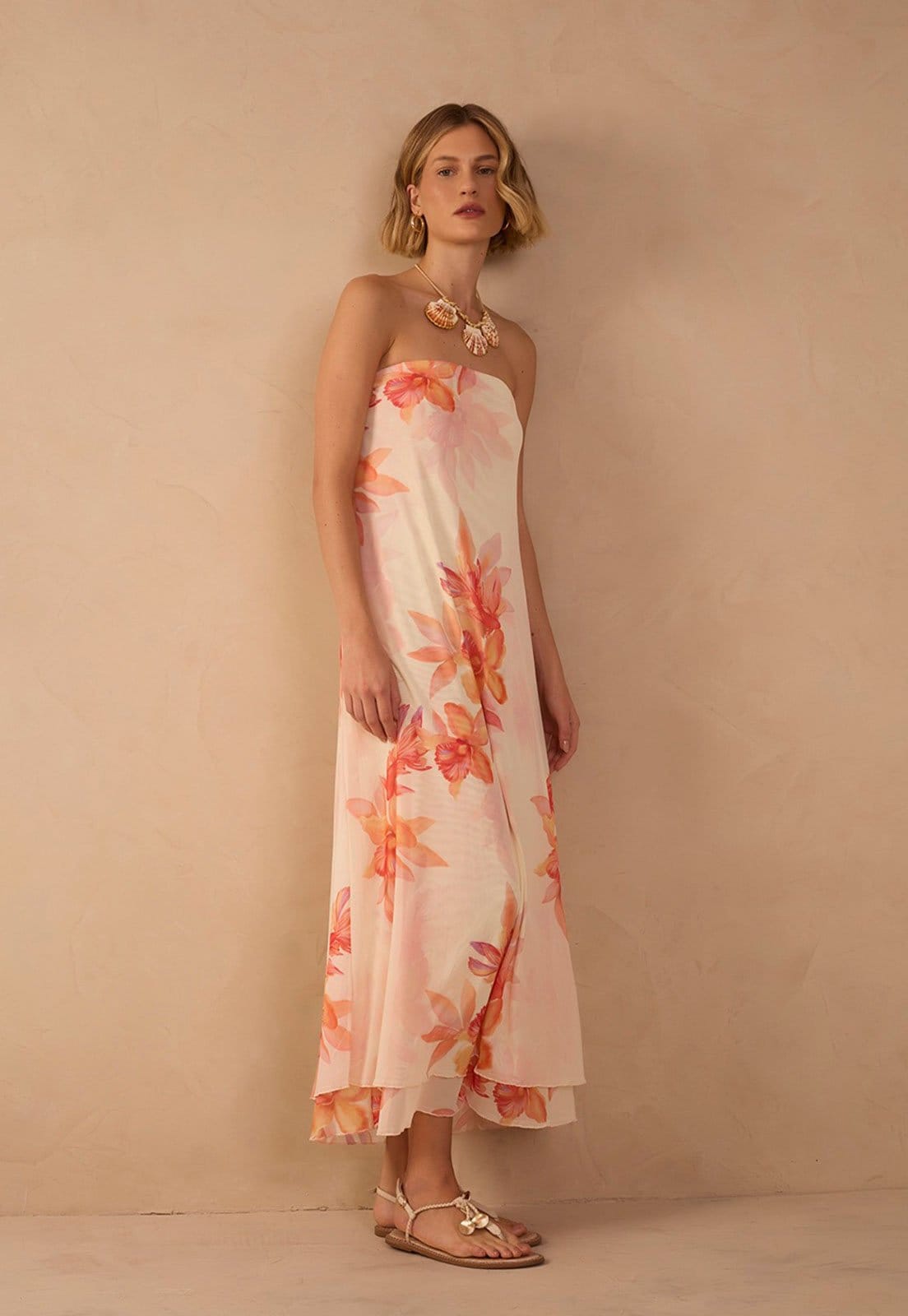 Vista 2 Vestido Feminino Dress To Tule Estampa Floral Tomara que Caia Dress to rosa