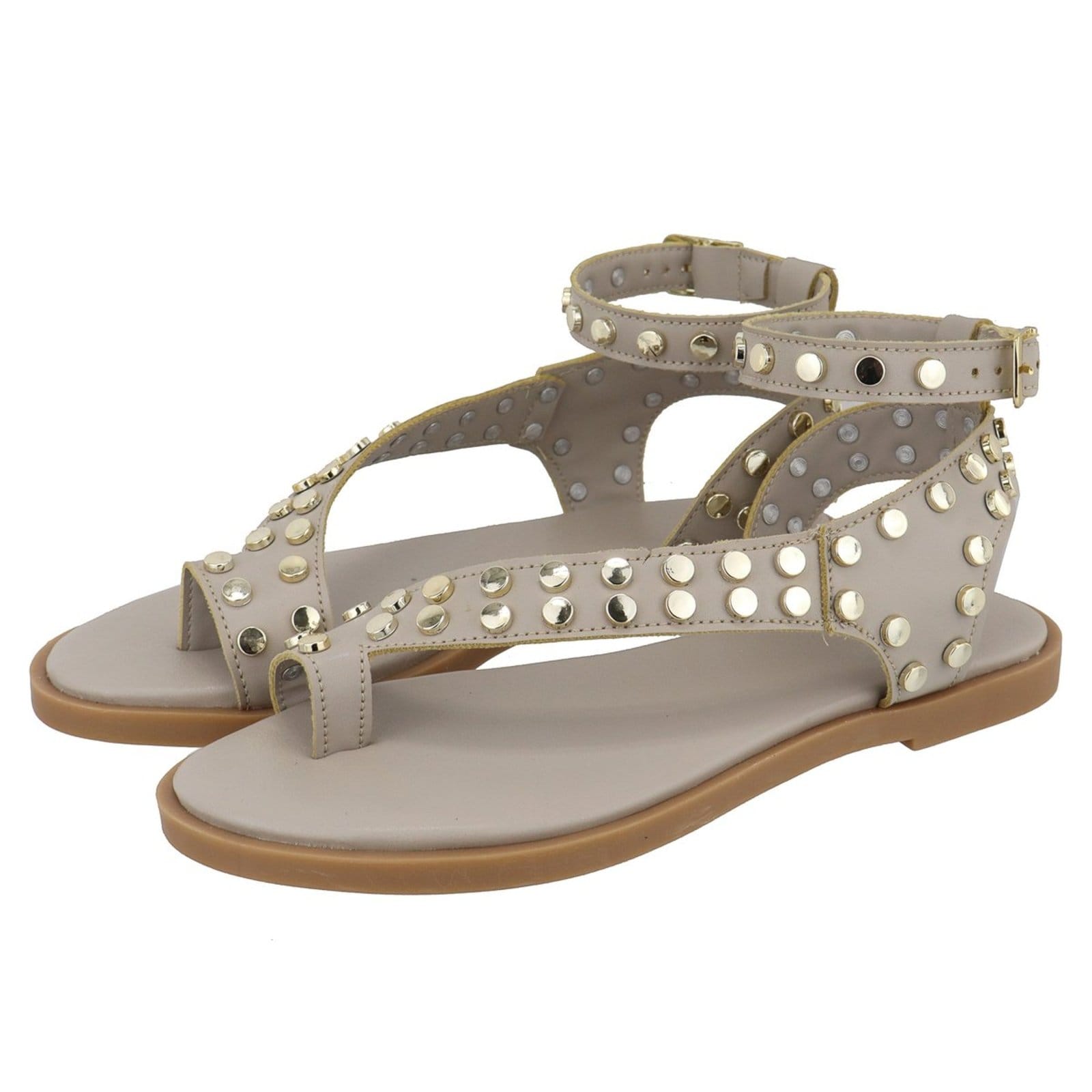 Vista 2 Rasteira Sandália Feminina Bolinhas Lançamento Nude TELLINI STORE dourado nude