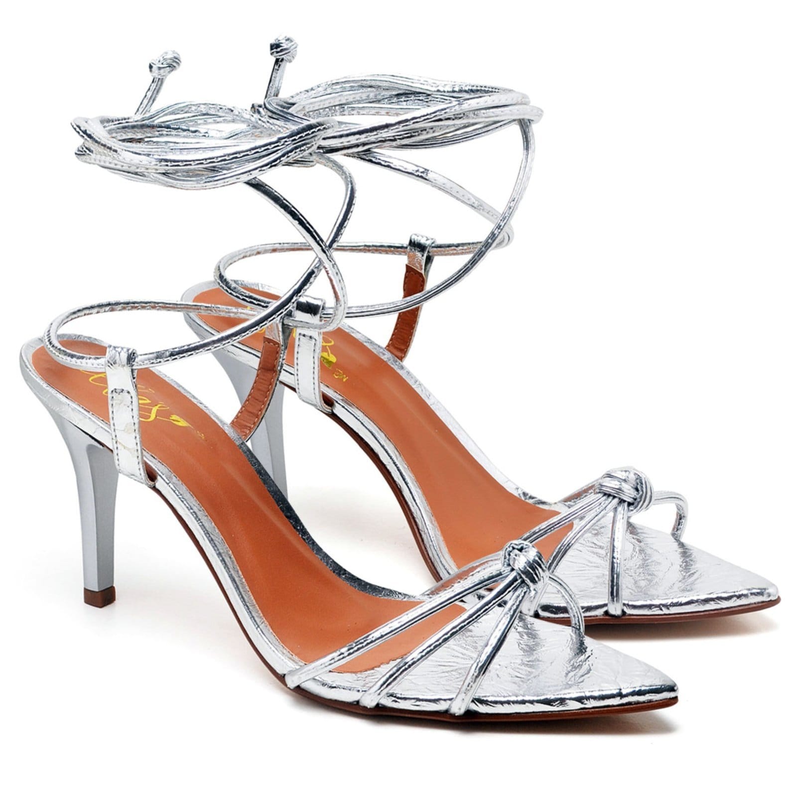 Vista principal Sandália Salto Alto Bico Folha Alumínio Ella's ZAFREM prata