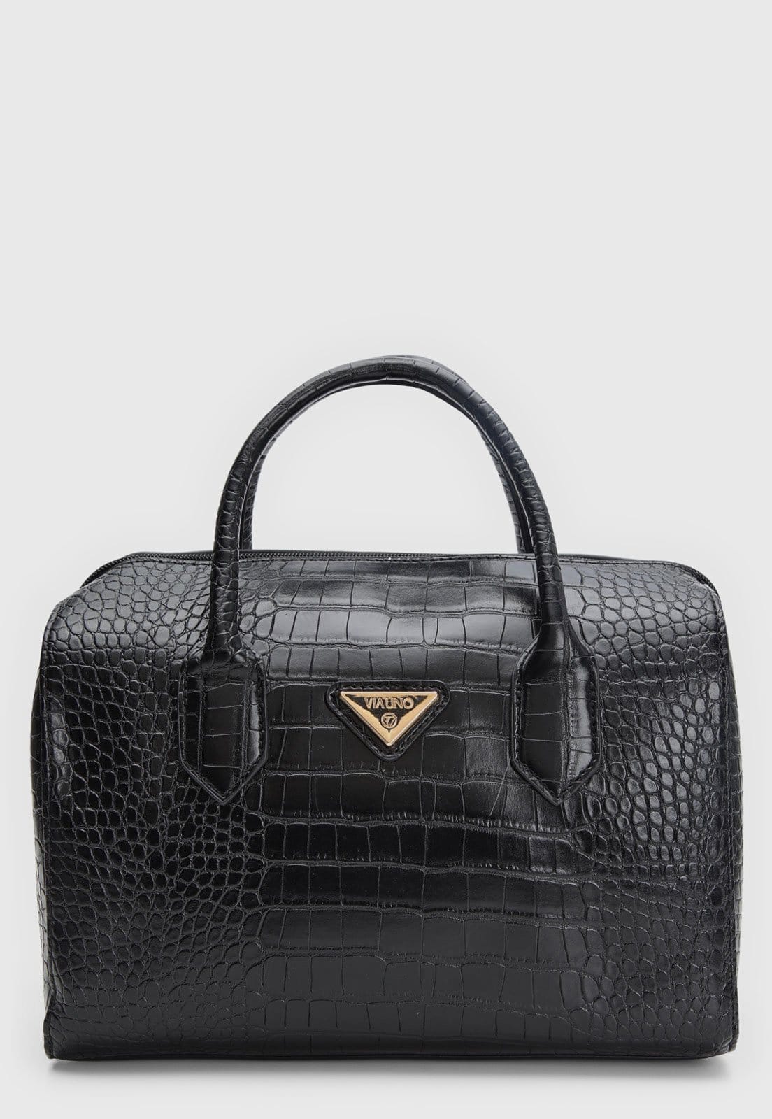 Vista 2 Bolsa Feminina Via Uno Grande Textura Croco Preta VIA UNO preto