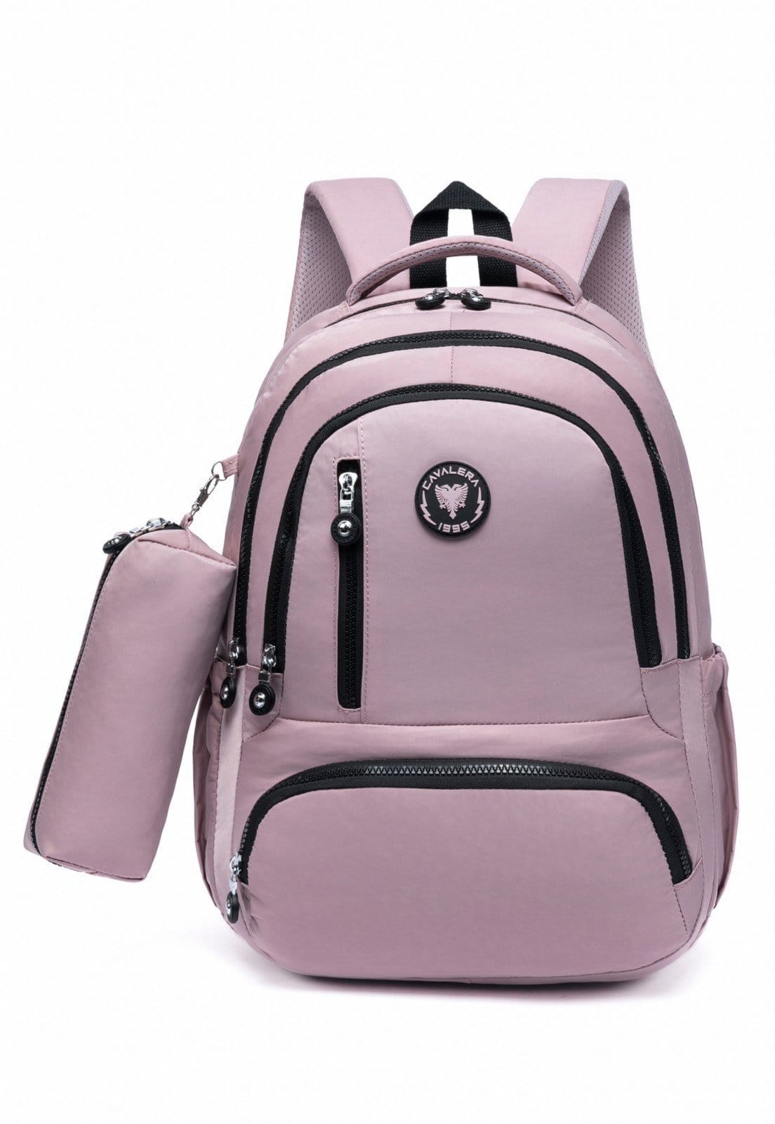 Vista principal Kit Mochila Estojo Feminino Cavalera Escolar Faculdade Espaçosa Resistente Cavalera rosa
