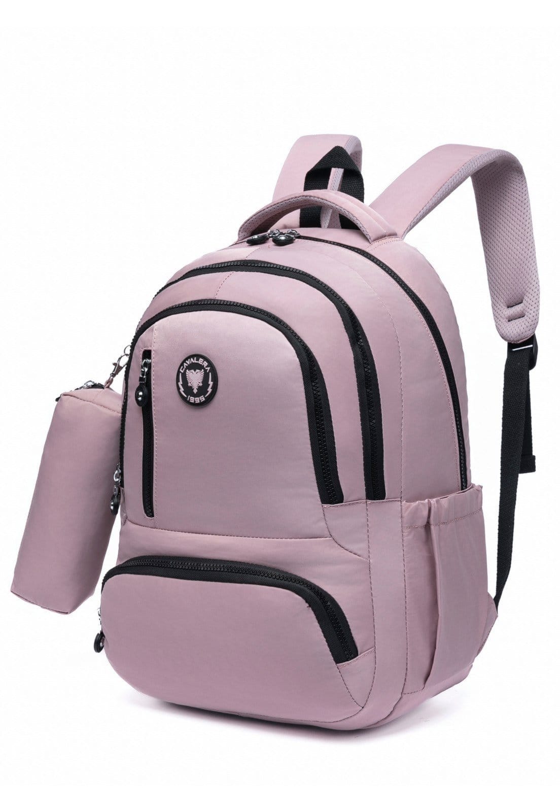 Vista 2 Kit Mochila Estojo Feminino Cavalera Escolar Faculdade Espaçosa Resistente Cavalera rosa