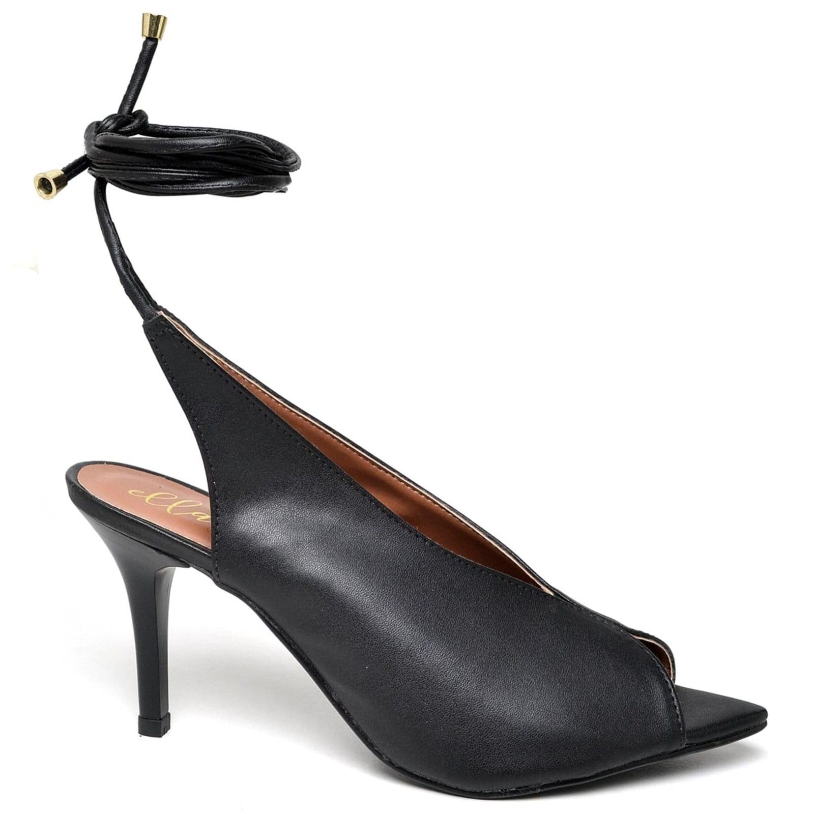 Vista 2 Sandália Salto Alto Bico Folha Napa Ella's ZAFREM preto