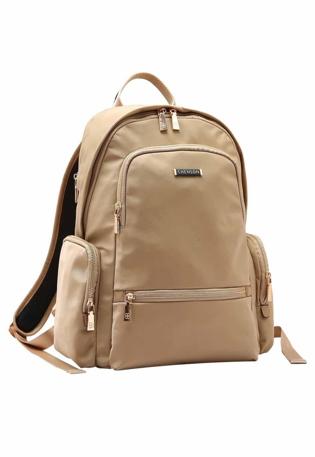 Vista principal Mochila Feminina Chenson Original Twill Nylon Costas Natural 8784937 Chenson castanho natural