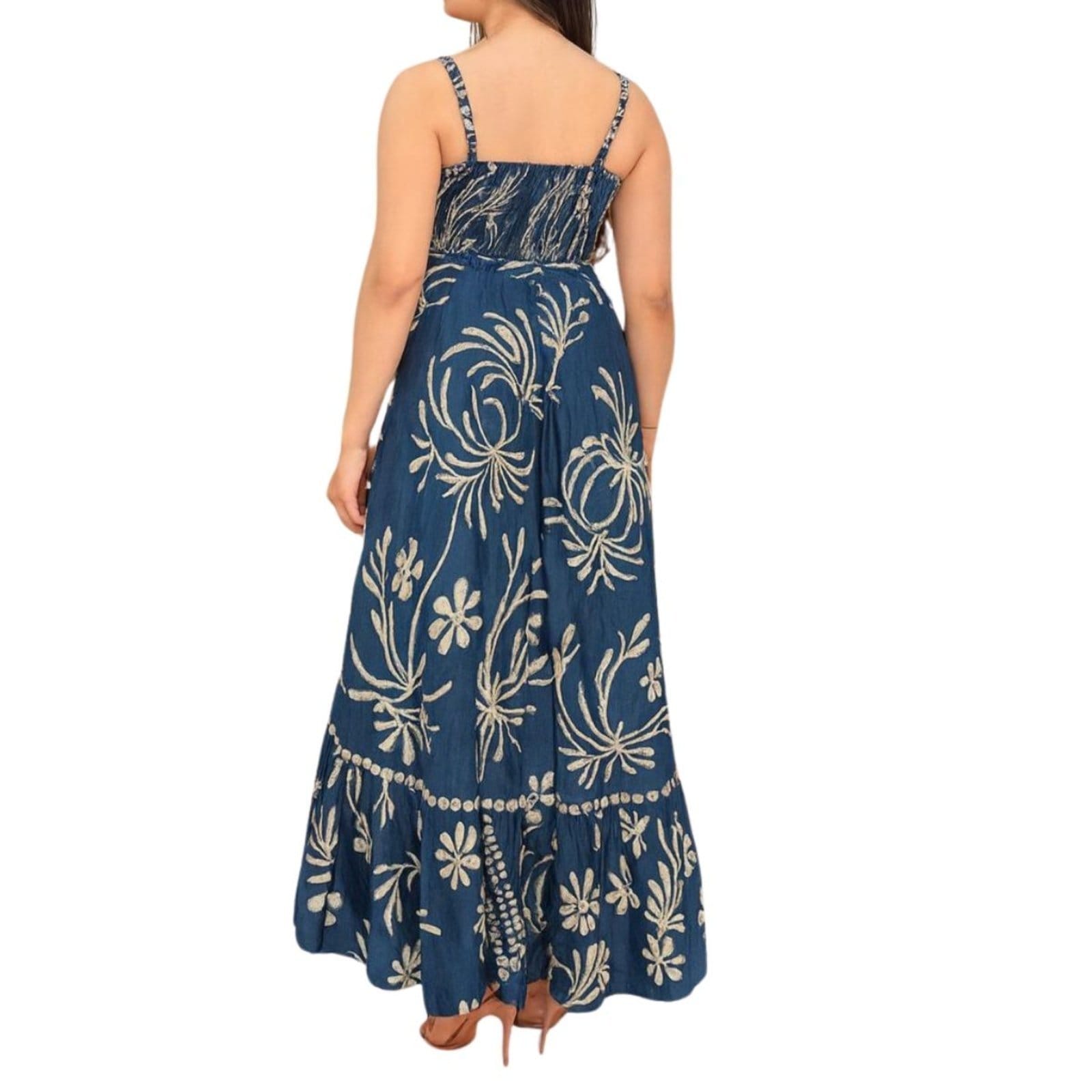 Vista 2 Vestido Feminino FMF Indiano Longo Estampado Luxo FMF azul