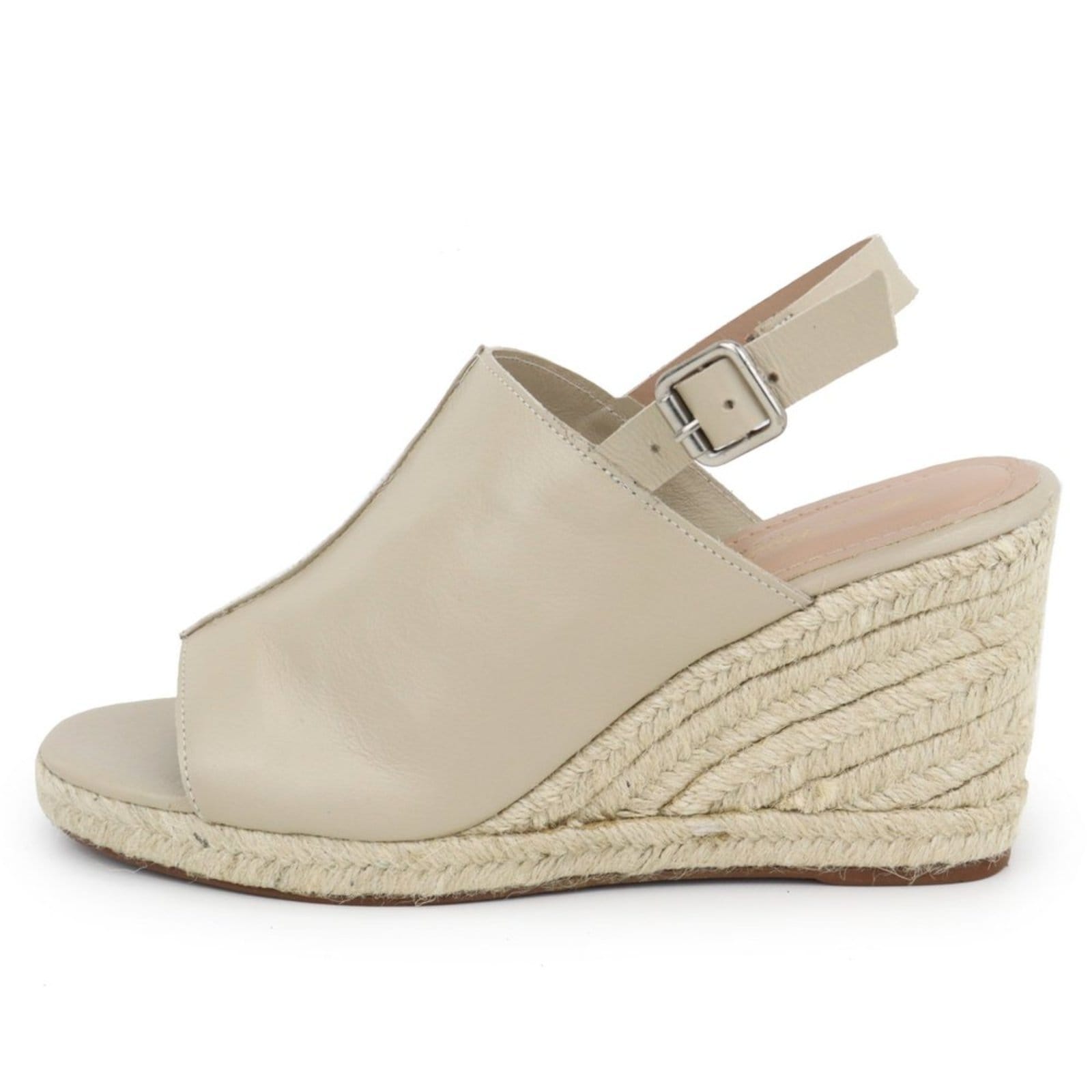 Sandália Em Couro Anabela Maria Paula Fechada Largas Cordas Off white