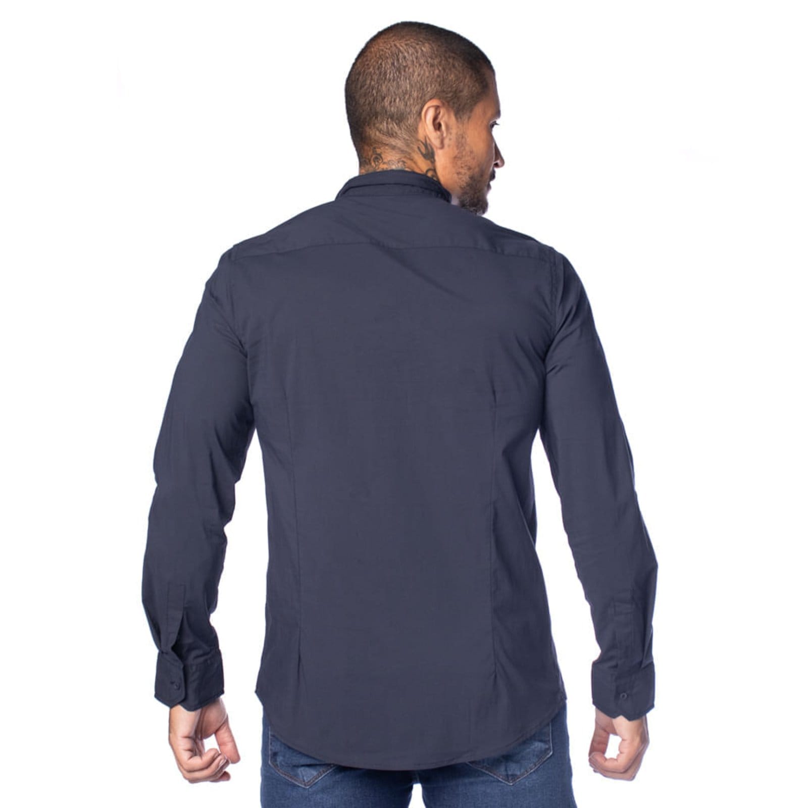 Camisa Masculina Dixie Slim Fit Punho Chanfrado Marinho - 2