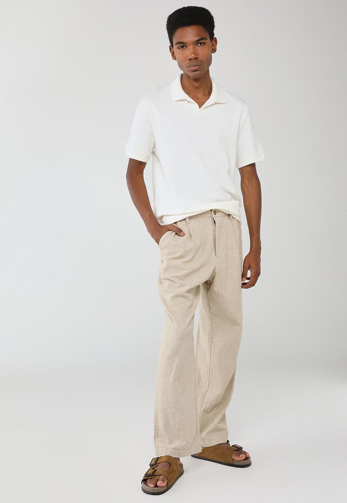 Vista 2 Camisa Polo Masculina Hering Clássica Branca Hering branco