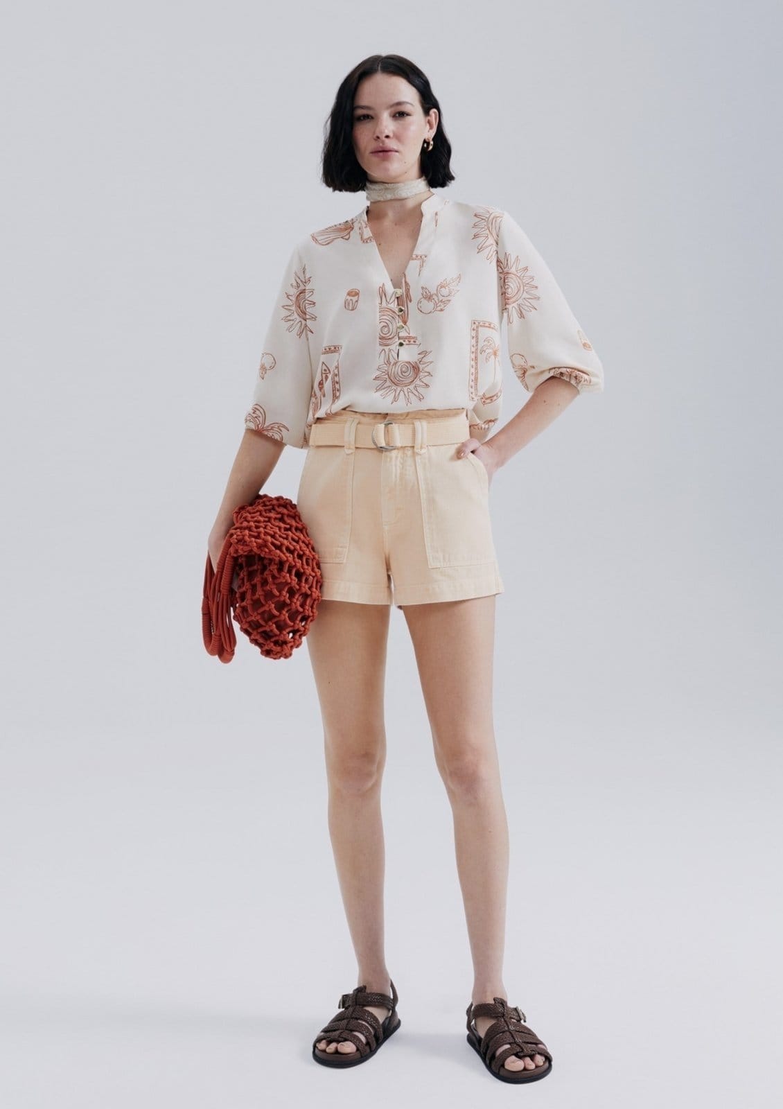 Vista principal Shorts Feminino Em Sarja Com Cinto Hering laranja