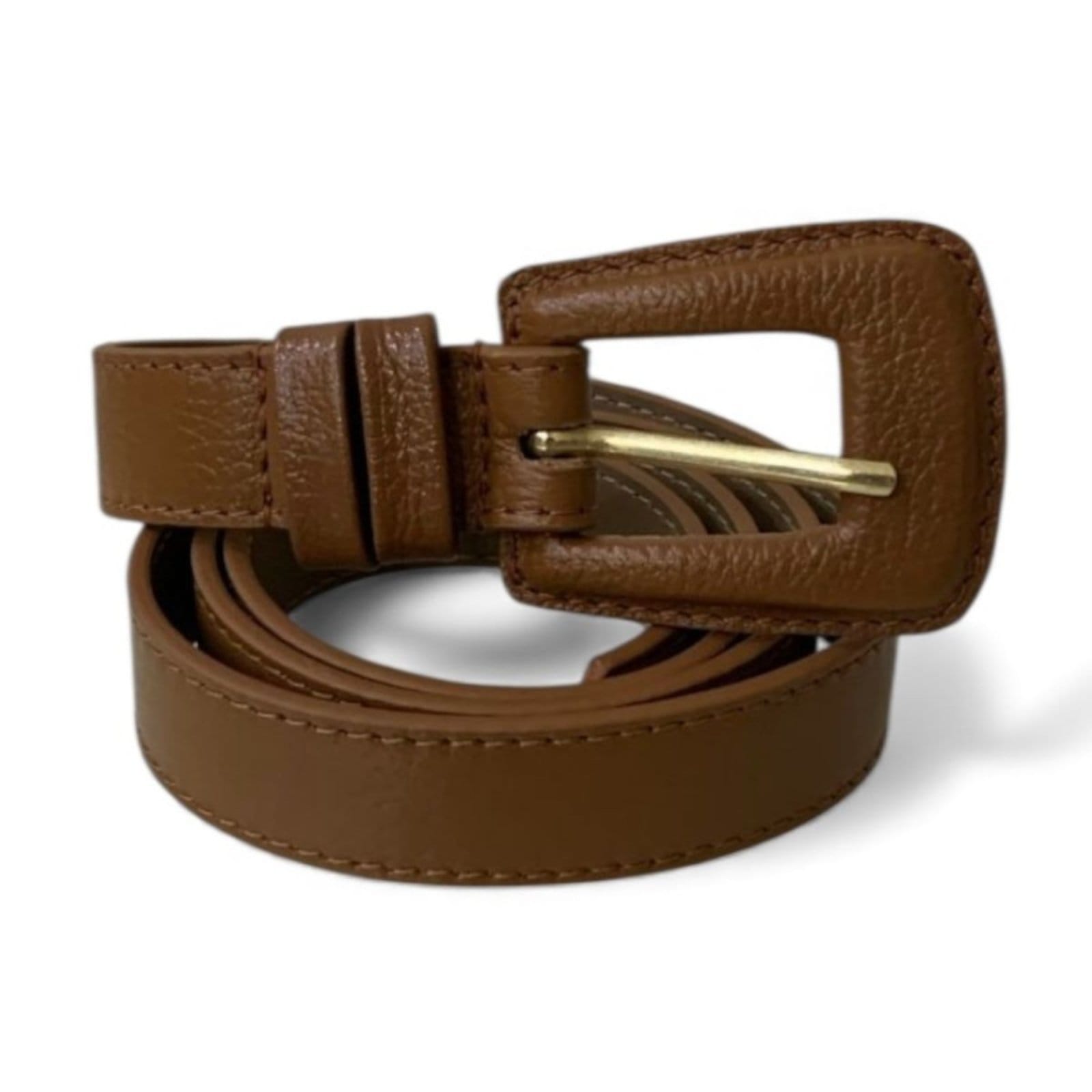 Vista 2 Cinto Feminino em Couro Fivela Encapada 027 Mariart caramelo