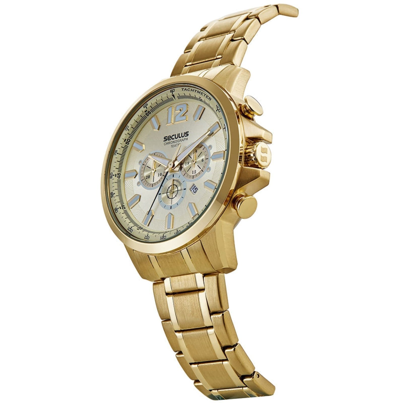 Vista 2 Relógio Seculus Masculino Cronógrafo Aço Seculus dourado