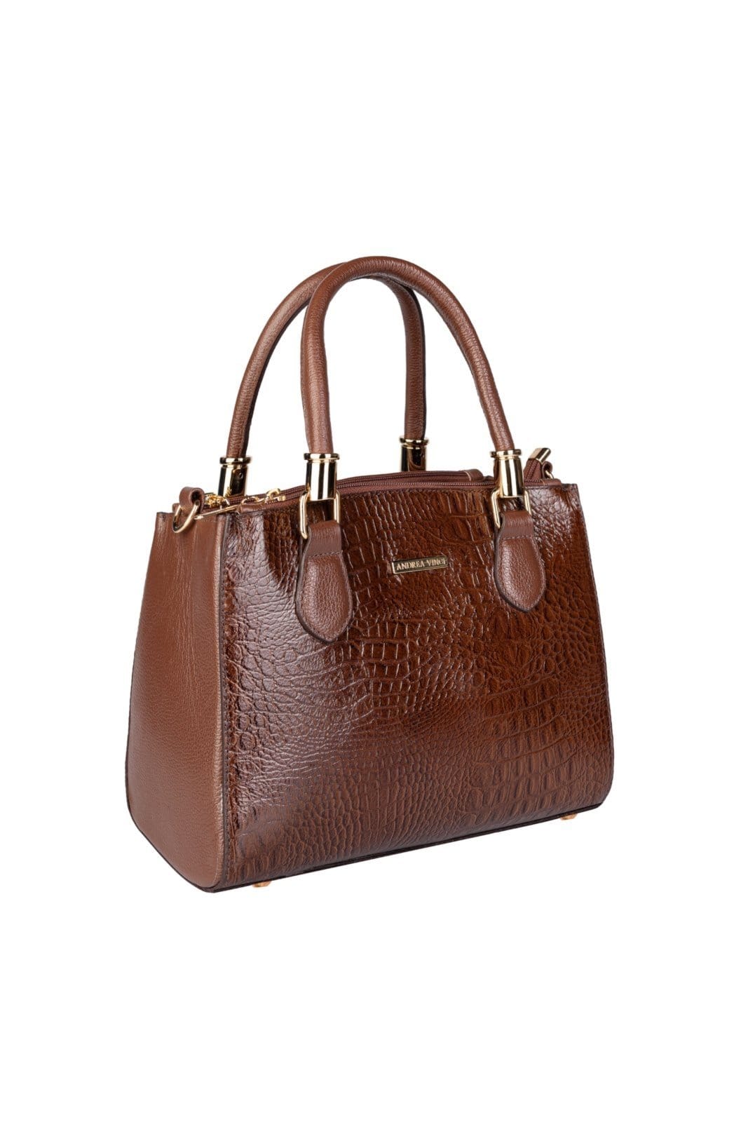 Vista 2 Bolsa Andrea Vinci De Couro Croco Estruturada Emmy - Whisky Andrea Vinci café