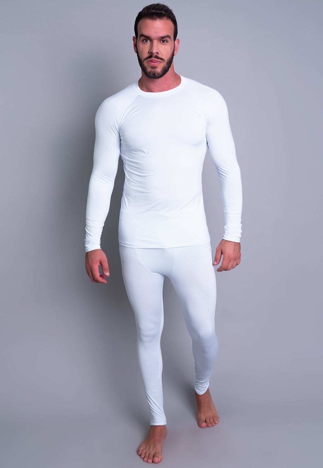 Vista principal Conjunto Térmico MVB Modas Masculina Segunda Pele Proteção Uv 50+ Mvb Modas branco