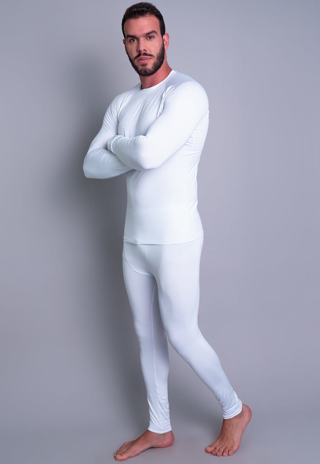 Vista 2 Conjunto Térmico MVB Modas Masculina Segunda Pele Proteção Uv 50+ Mvb Modas branco