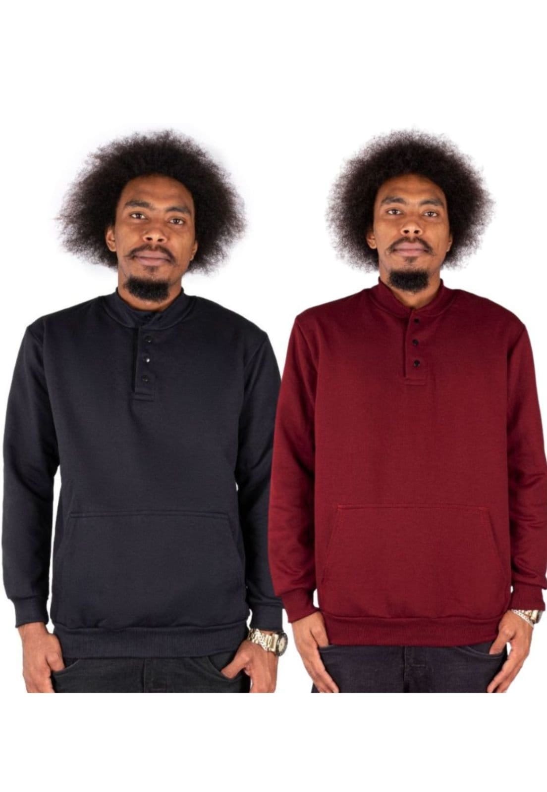 Kit 2 Blusas De Frio Lisa Moletom Bolsos Inverno Canguru Fechado Gola Redonda Estiloso