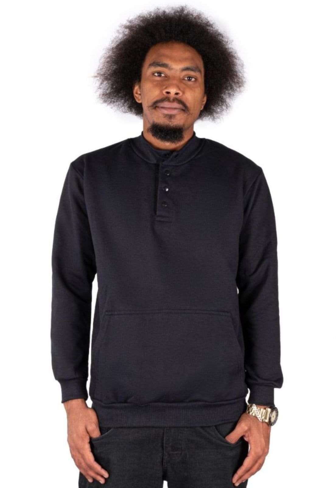 Vista 2 Kit 2 Blusas De Frio Lisa Moletom Bolsos Inverno Canguru Fechado Gola Redonda Estiloso Relaxado preto/vinho