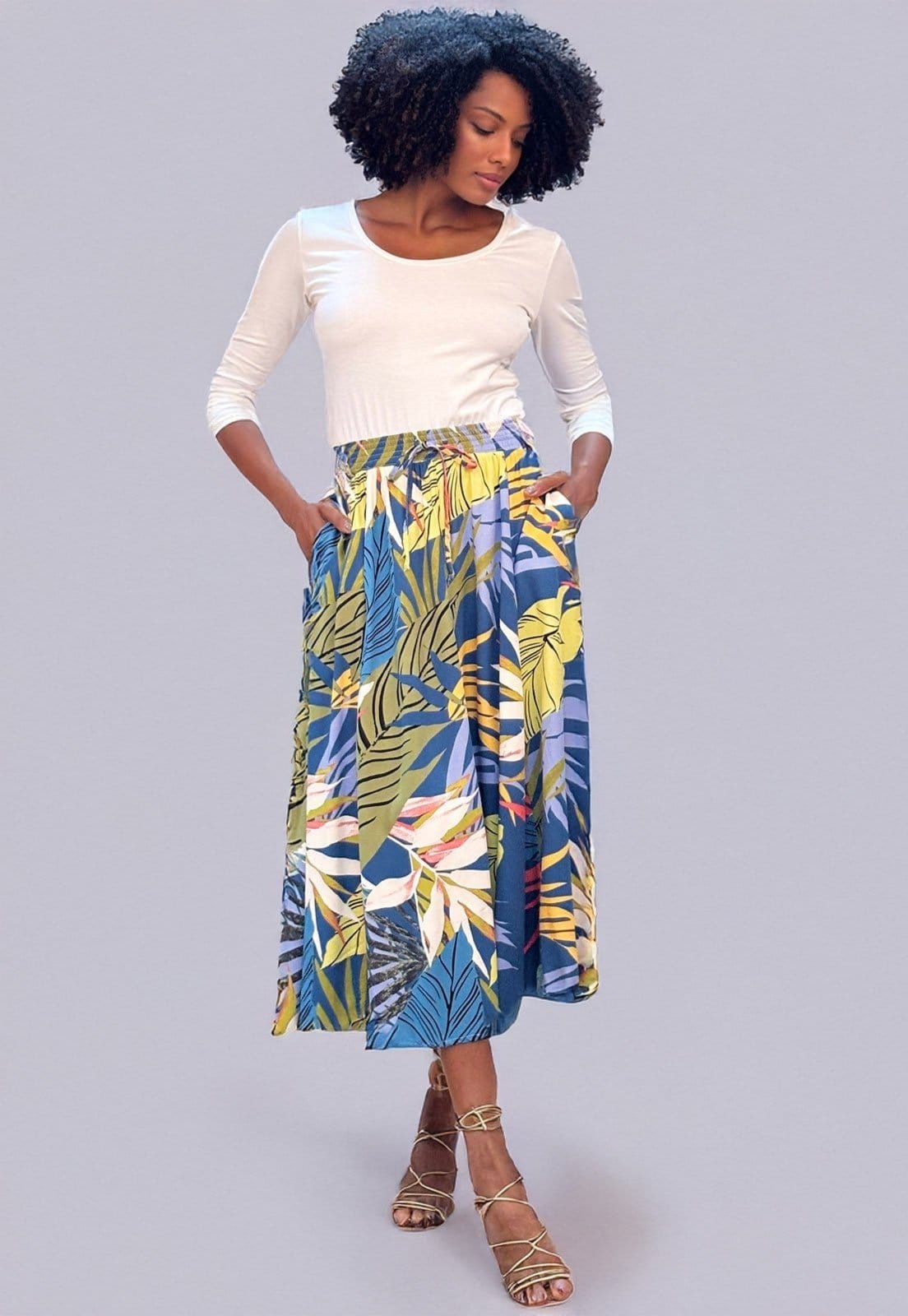 Vista principal Saia Amazonia Vital Longa Viscose Estampa Brisa Botânica Amazonia Vital azul/estampado