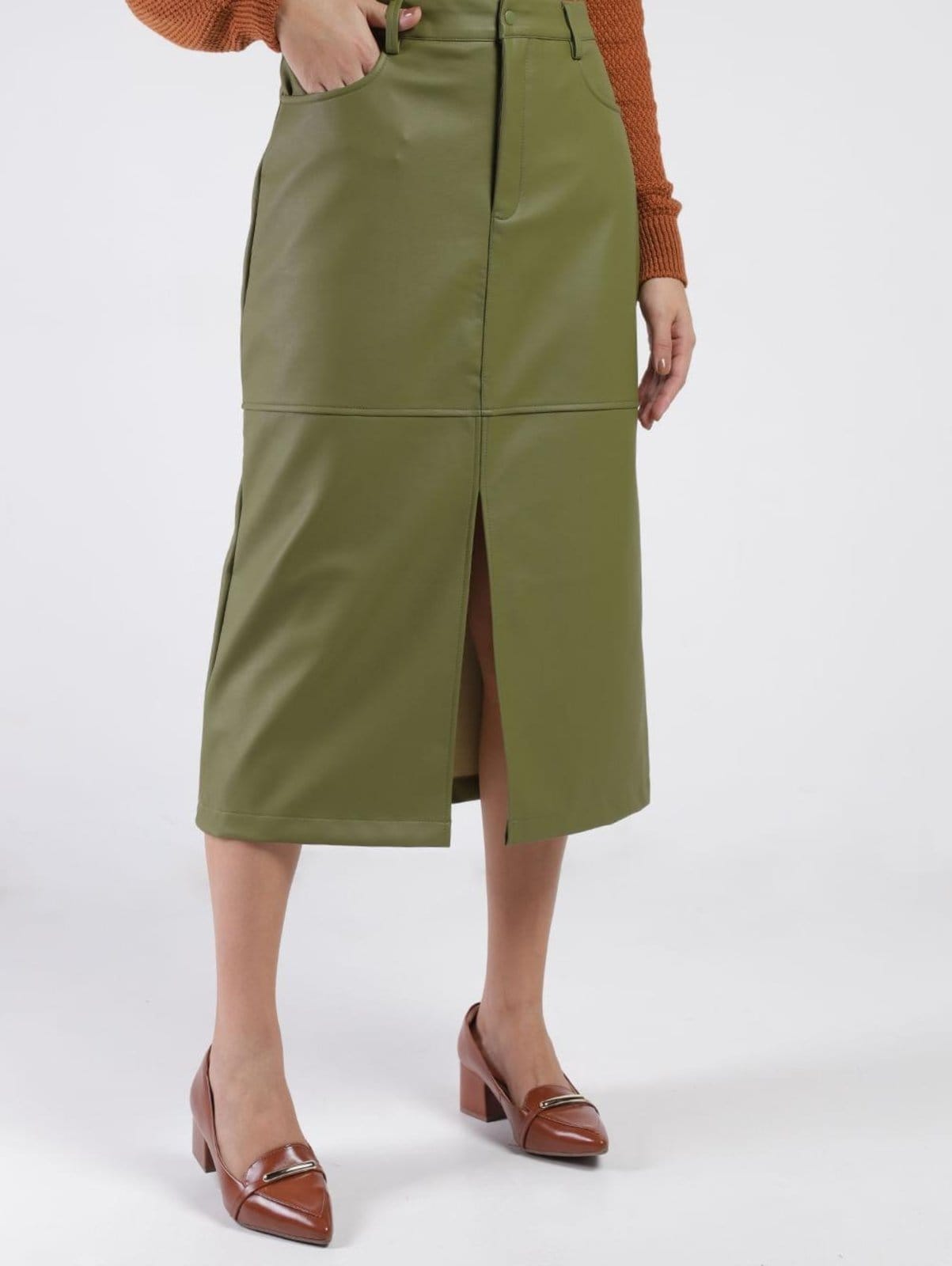 Vista 2 Saia Midi Com Fenda Autentique Feminina Autentique cinza