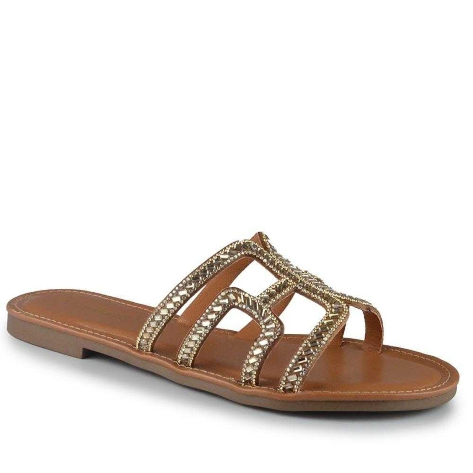 Vista 2 Sandália Feminina Via Marte Rasteira Com Strass VIA MARTE marrom