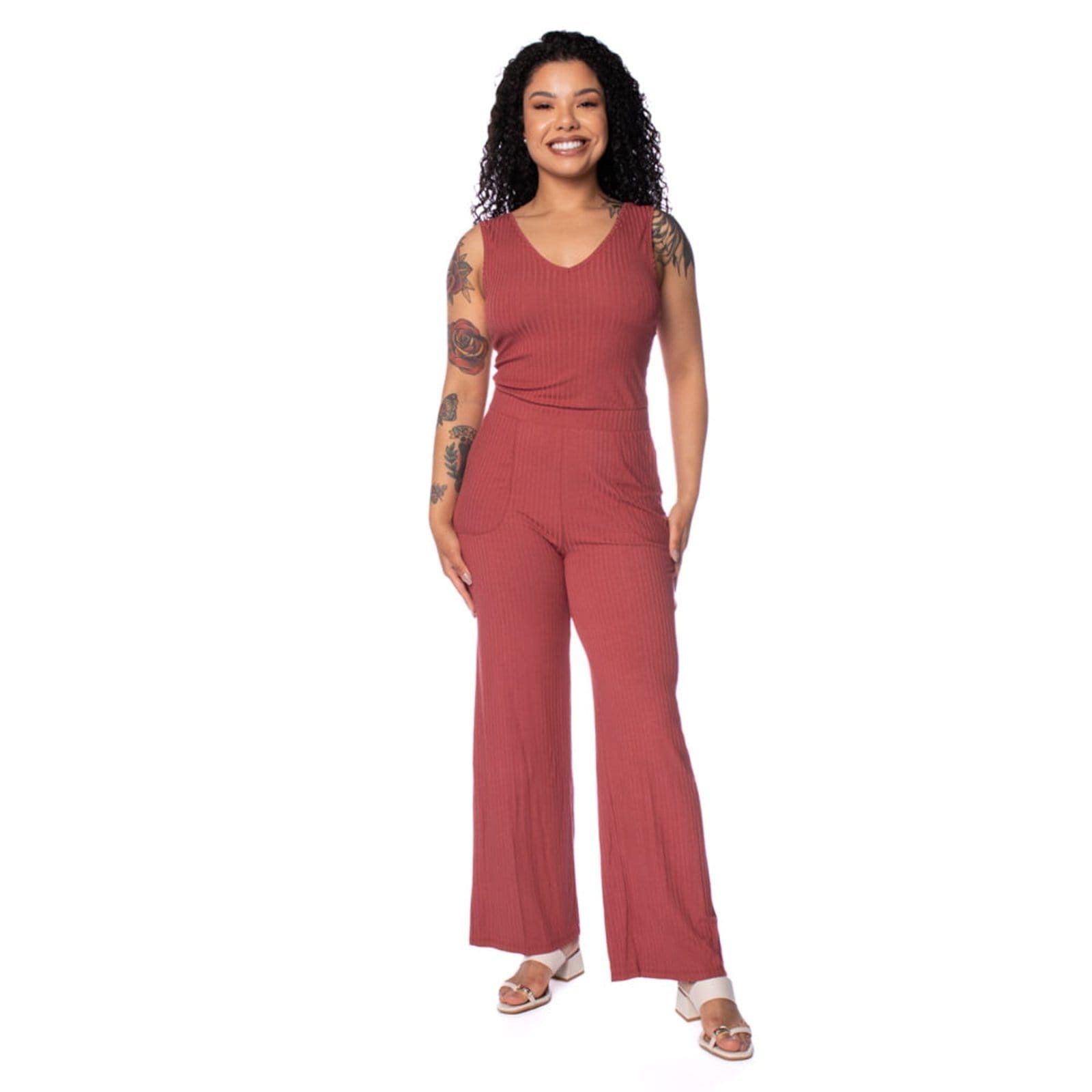 Macacão Feminino Habana Canelado Telha