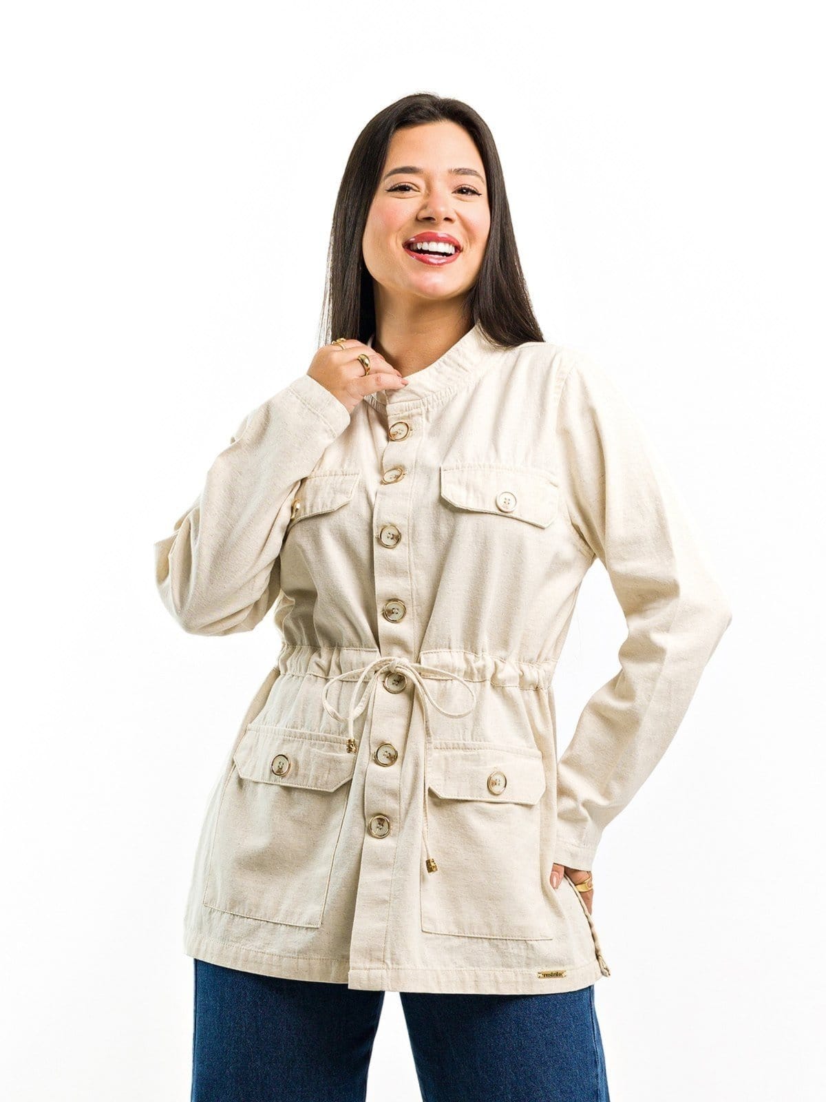 Jaqueta Restrito Jeans Parka De Linho Premium com Botões