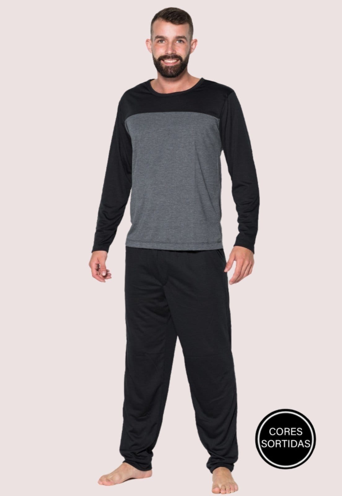 Kit 2 Pijama Serra e Mar Modas Masculino Manga Longa Sortido