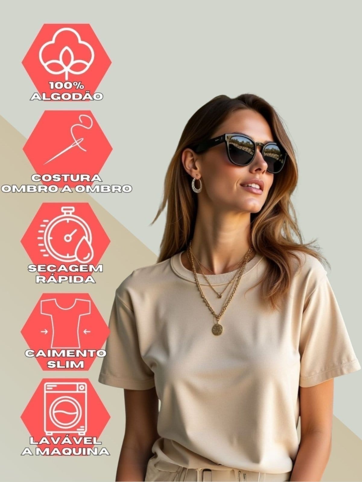 Vista 2 Camiseta GuGi Plus Size Lisa T-shirt Feminina Moda Camisa Básica Blusinha Caqui Gugi cáqui caqui