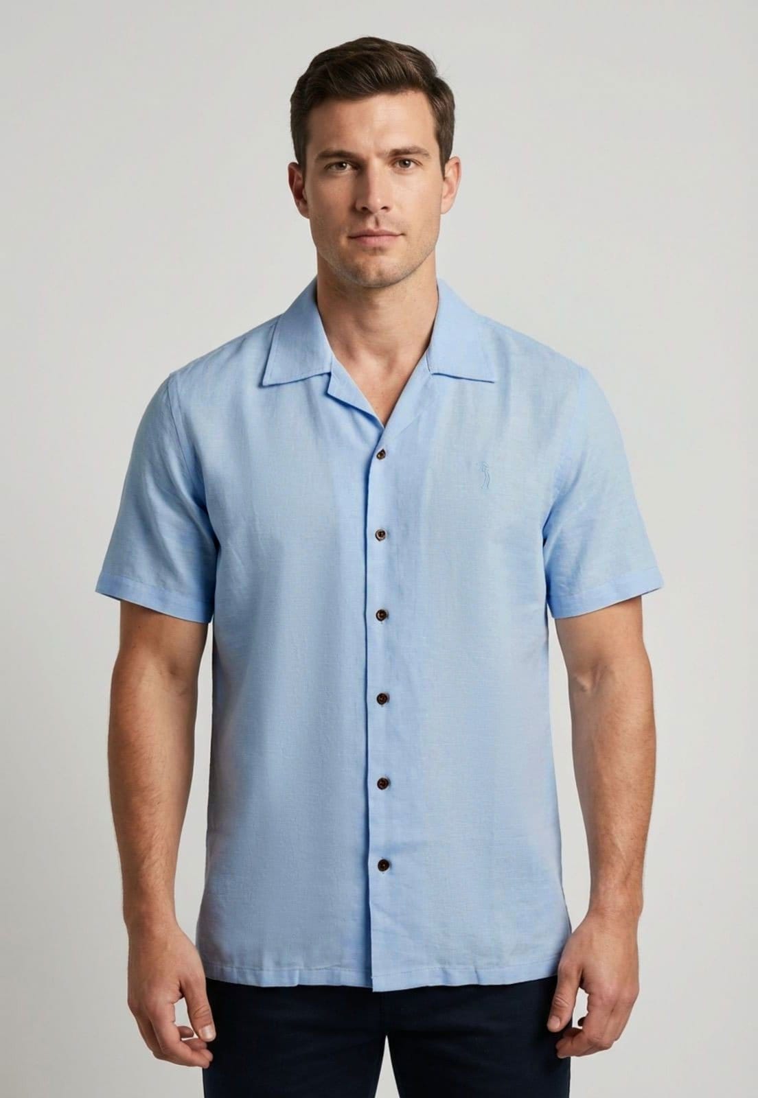 Vista principal Camisa Masculina Aleatory Linho Algodão Claro Aleatory azul